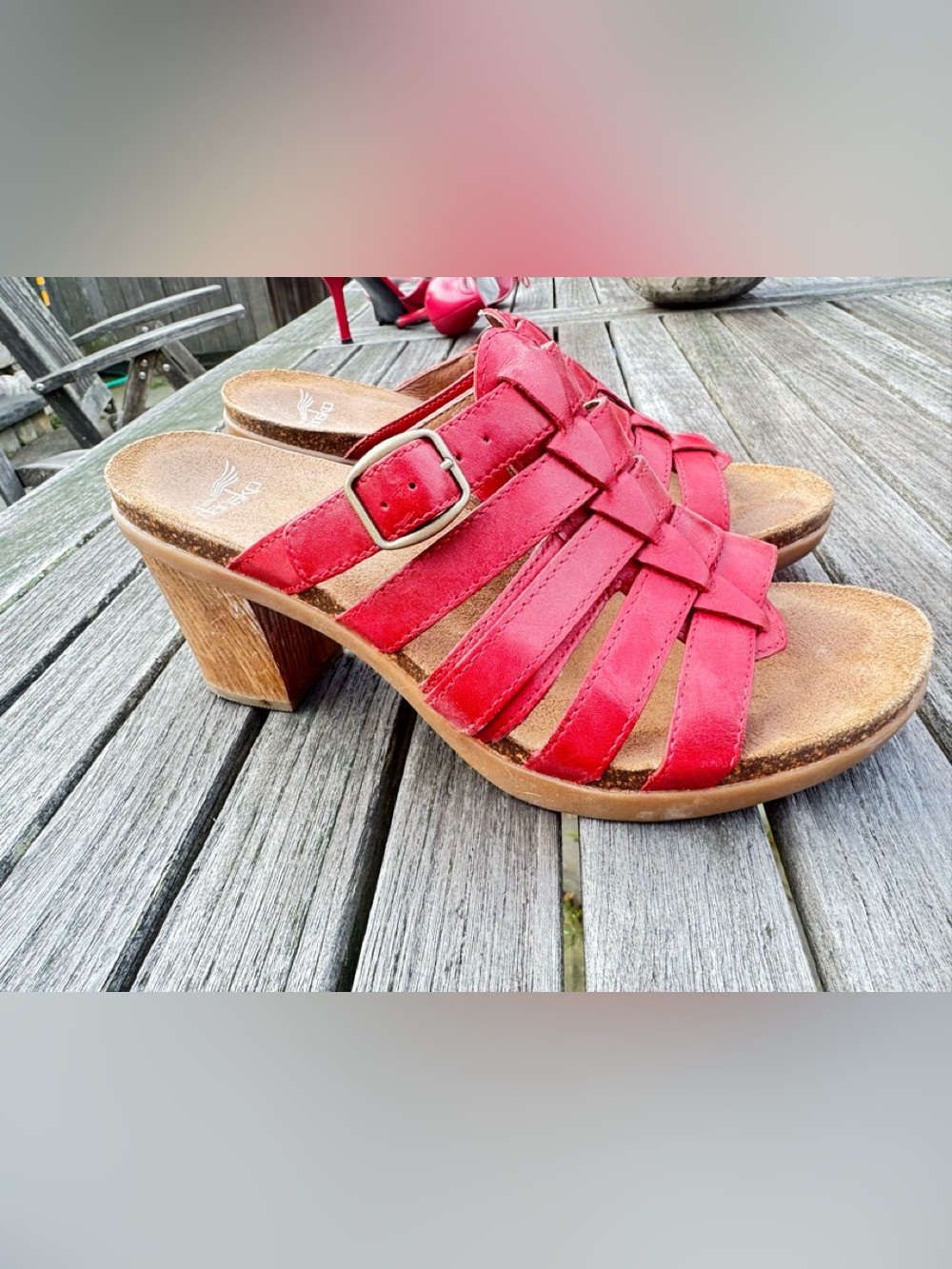 Dansko Red Strappy Heeled Sandal - Women's Comfortable Slide